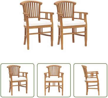 Tuinstoel - Houten - Set van 2 - 61 x 53 x 95 cm - Weerbestendig Wit