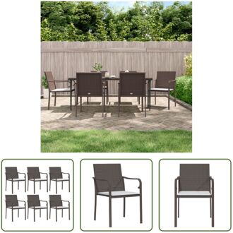 Tuinstoel - PE-rattan en staal - 56 x 59 x 84 cm - Bruin - Inclusief 6x Kussen