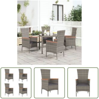 Tuinstoel Rattan Grijs - 60 x 58 x 108 cm - Met Acaciahouten Armleuningen