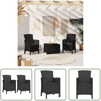 Tuinstoel Rattan-look - Grijs Kussen - 60 x 58 x 90 cm - Set van 2 Zwart