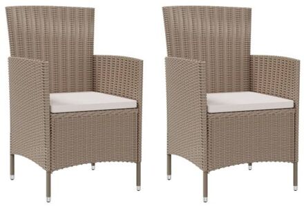 Tuinstoelen 2 st met kussens poly rattan beige