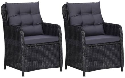 Tuinstoelen 2 st met kussens poly rattan zwart