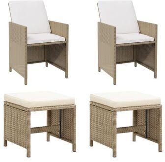 Tuinstoelen 2 st met voetenbanken poly rattan beige