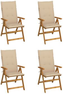 Tuinstoelen 4 st verstelbaar met kussens massief acaciahout Beige