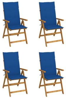 Tuinstoelen 4 st verstelbaar met kussens massief acaciahout Blauw