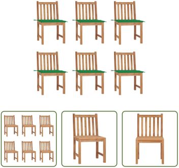 Tuinstoelen 6 st met kussens massief teakhout - Tuinstoel Groen