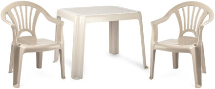 Tuinstoelen en tafel set voor kinderen - kunststof - beige - met 2x stoelen - buiten/binnen