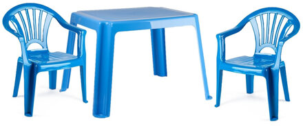 Tuinstoelen en tafel set voor kinderen - kunststof - blauw - met 2x stoelen - buiten/binnen