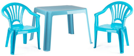 Tuinstoelen en tafel set voor kinderen - kunststof - lichtblauw - met 2x stoelen - buiten/binnen
