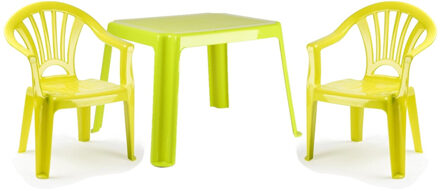 Tuinstoelen en tafel set voor kinderen - kunststof - lime groen - met 2x stoelen - buiten/binnen