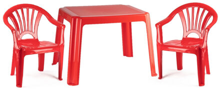 Tuinstoelen en tafel set voor kinderen - kunststof - rood - met 2x stoelen - buiten/binnen