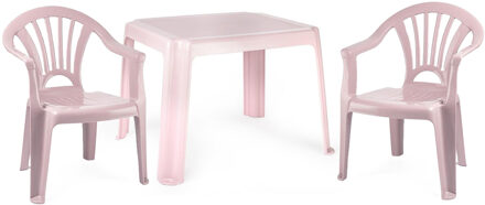 Tuinstoelen en tafel set voor kinderen - kunststof - roze - met 2x stoelen - buiten/binnen
