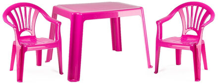 Tuinstoelen en tafel set voor kinderen - kunststof - roze - met 2x stoelen - buiten/binnen