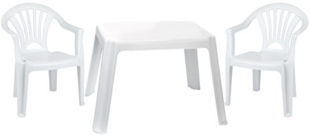 Tuinstoelen en tafel set - voor kinderen - kunststof - wit - 2x stoelen - buiten