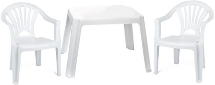 Tuinstoelen en tafel set voor kinderen - kunststof - wit - met 2x stoelen - buiten/binnen