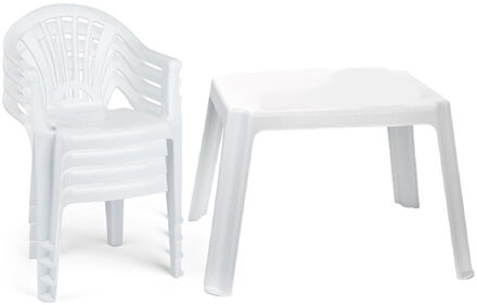 Tuinstoelen en tafel set voor kinderen - kunststof - wit - met 4x stoelen - buiten/binnen