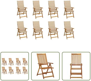 Tuinstoelen - Hout - Acaciahout - Vintage look - 5 standen - Inklapbaar - Set van 8 - Inclusief Beige