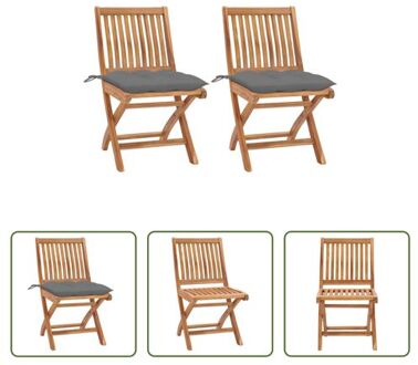 Tuinstoelen - Houten - Set van 2 - Grijs kussen - 46.5 x 58 x 88 cm