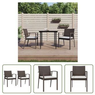 Tuinstoelen - PE-rattan/staal - 56.5x57x83cm - bruin - Set van 2