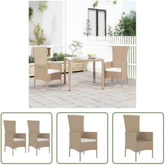 Tuinstoelen - PE-rattan - Staal - Acaciahout - Beige - 60x58x108 cm - Inclusief kussens - Set van 2