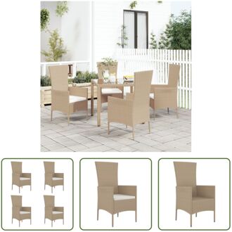 Tuinstoelen - PE-rattan - Stalen frame - Comfortabele zitkussens - Armleuningen van massief acaciahout Beige