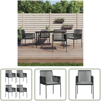 Tuinstoelen - PE-rattan - Zwarte kleur - 54 x 60.5 x 83.5 cm - Inclusief 4 x zitkussen