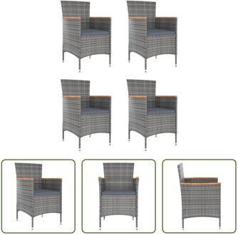 Tuinstoelen - Poly rattan - Grijs - 61 x 60 x 88 cm - Massief acaciahout armleuningen - Inclusief