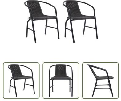 tuinstoelen set Rattan-look - 62 x 55 x 74 cm - zwart - 110 kg draagvermogen - 2 x stoel