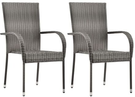 Tuinstoelen stapelbaar 2 st poly rattan grijs