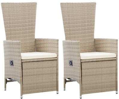 Tuinstoelen verstelbaar 2 st met kussens poly rattan beige