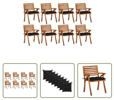 Tuinstoelenset - 8 Stuks - Acaciahout - 59x59x87cm - Zwart kussen