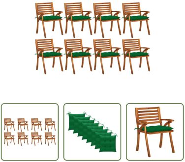 Tuinstoelenset - Acaciahout - 8 stoelen - kussens - Groen - 59x59x87cm