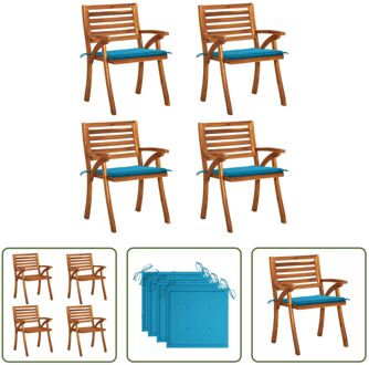 Tuinstoelenset - Acaciahout - Blauw Kussen - 59x59x87cm - 4 Stoelen - Kussens