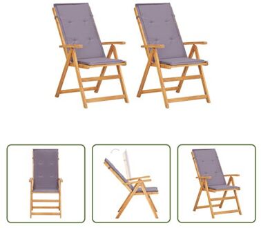 Tuinstoelenset - Acaciahout - Verstelbaar - 57 x 69 x 111 cm - Donkergrijs