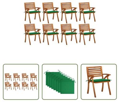 Tuinstoelenset Massief Acaciahout - 59x59x87 cm - Olieafwerking - Groen kussen