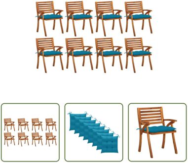 Tuinstoelenset - Massief acaciahout - Lichtblauwe kussens - 8 stoelen - kussens - 59x59x87 cm