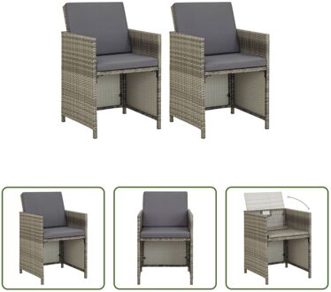 Tuinstoelenset PE-rattan - 52 x 56 x 67/85 cm - Grijs en donkergrijs