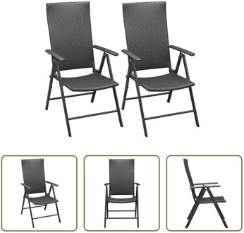 Tuinstoelenset - PE rattan - 55 x 64 x 105 cm - 7 ligstanden - 2 stoelen Zwart