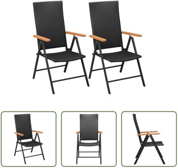 Tuinstoelenset - PE Rattan - Inklapbaar - Zwart - 55x64x105 cm