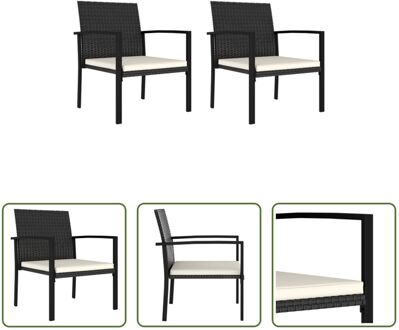 Tuinstoelenset - PE-rattan - Zwart - 53 x 58.5 x 83 cm - Met zitkussen - 2 stuks