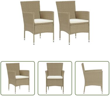 Tuinstoelenset - poly rattan - beige - 53 x 58 x 84 cm - inclusief kussens - 2 stuks