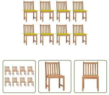 Tuinstoelenset - Robuust Teakhout - Helder groen kussen - 50x53x90cm - 8 stoelen - 8 kussens