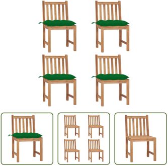 Tuinstoelenset - Teakhout - 50 x 53 x 90 cm - Groen kussen