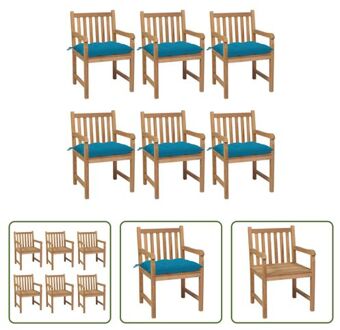 Tuinstoelenset - Teakhout - 58 x 60 x 90 cm - Lichtblauw kussen - 6 stoelen