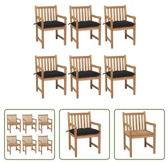 Tuinstoelenset - Teakhout - 58 x 60 x 90 cm - Zwart Kussen - 6 Stoelen - 6 Kussens