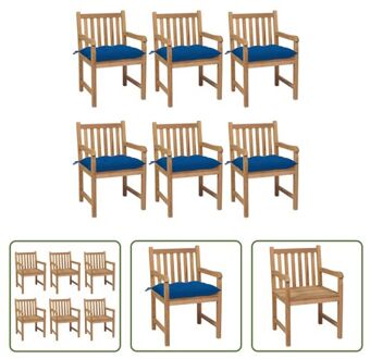 Tuinstoelenset - Teakhout - 6 stoelen en kussens - 58x60x90cm - Blauw