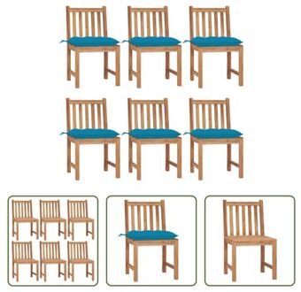 Tuinstoelenset - Teakhout - 6 Stoelen + 6 Kussens - 50 x 53 x 90 cm Blauw