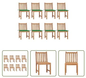 Tuinstoelenset - Teakhout - 8 stoelen met kussen - 50x53x90 cm Groen