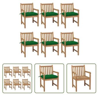 Tuinstoelenset - Teakhout - Groen Kussen - 58x60x90 cm - 6 stuks