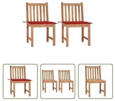 Tuinstoelenset Teakhout - Robuust - 50 x 53 x 90 cm - Rood kussen